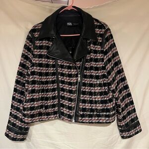 Zara Black/Red Tweed/Textured Moto Jacket